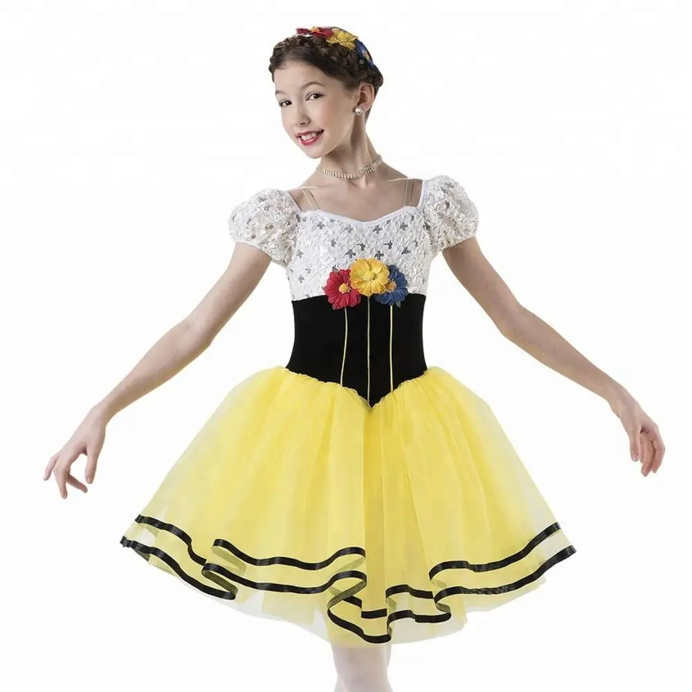 Piccolo ragazze belle donne del fiore fata vestito da ballo giallo tricot tutu di balletto prestazione della fase di ballo del costume