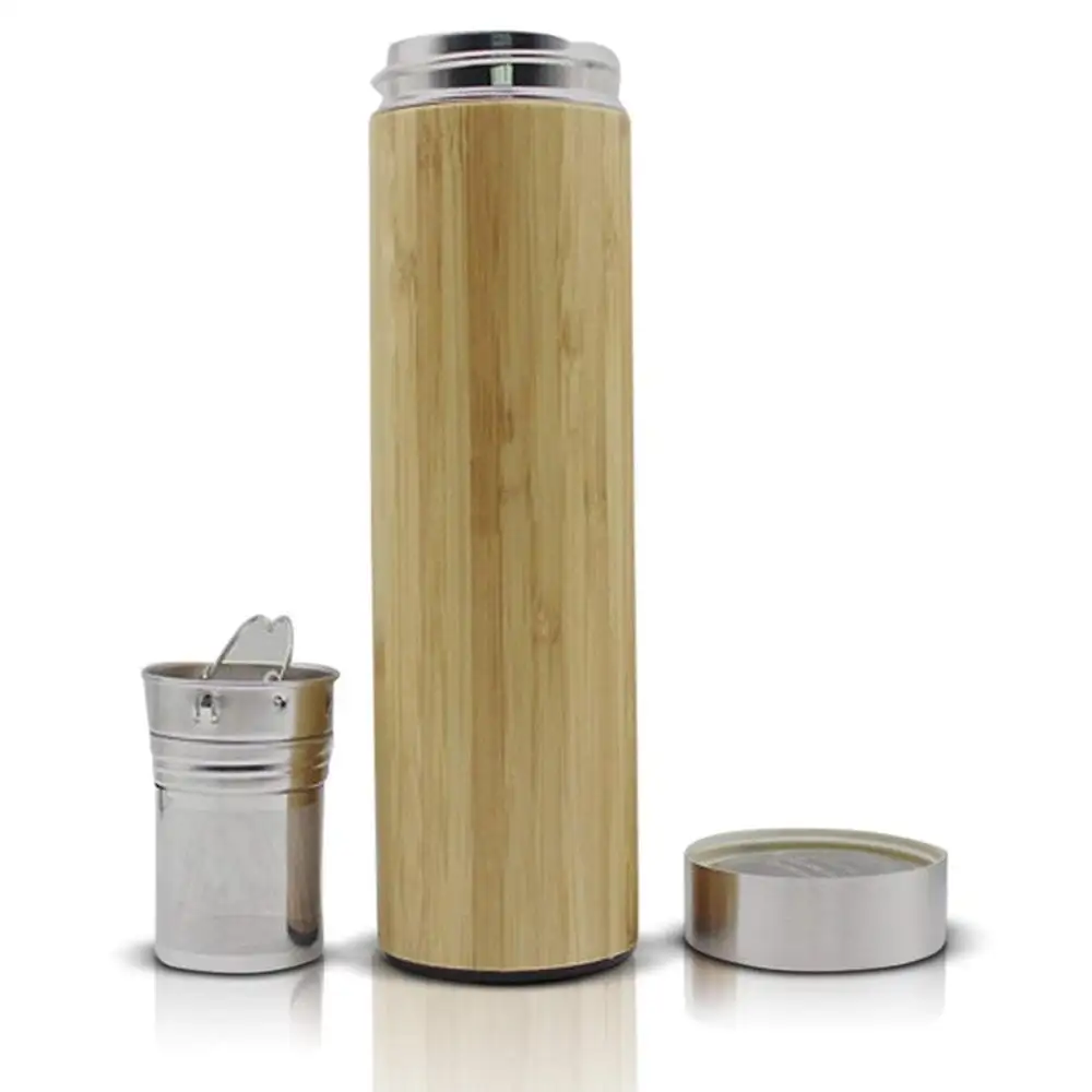 17oz Bamboo Travel Stainless Steel Thermos Hot Cold Brew Coffee With Mesh filter Tea Travel Mug for Loose Leaf