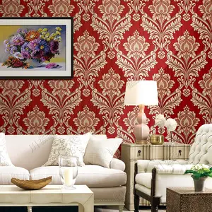 Italiaanse Klassieke Rode Behang Ontwerp Luxe Muur Papier Zware Damast Behang