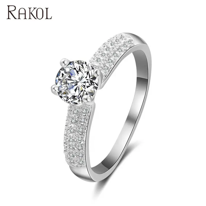 Rakol RP157 Fashion Silver Plating Bruiloft Sieraden Versierd Met Kristallen Prachtige Vrouwelijke Trouwring R157