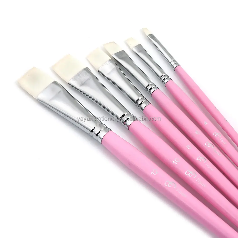 6PCS/SET White Synthetic Nylon Hair Pink Short Handle kids Watercolor Artist Paint Brushes