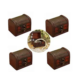 Sieraden Doos Kleine Schat Borst Vintage Handgemaakte Doos Houten Ringen Case Box met Mini Metalen Slot voor Opslaan Sieraden Schat