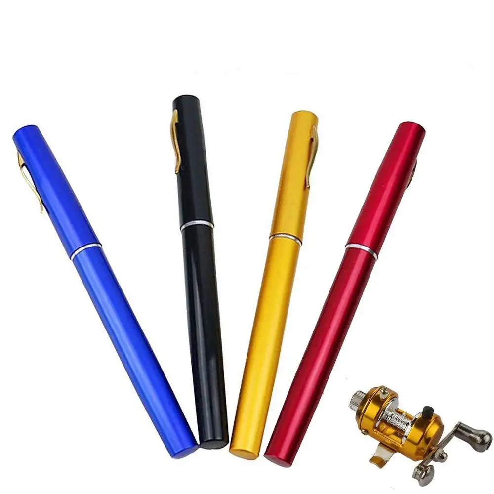 Mini Portable Pocket Aluminum Alloy Pen Fishing Rod And Reel Combo 4 Colors