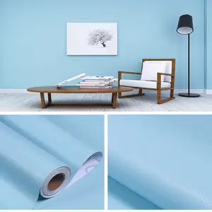 中国工厂纯色 pvc 壁纸剥离和坚持蓝色壁纸为家庭装饰 3d 平原壁纸墙贴