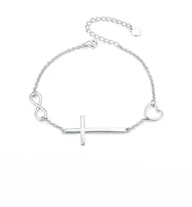 925 Silver Religious Cross Bracelet In Faith Hope & Love Charm Bracelet Christian Infinity Love Classic Jewelry