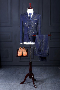 Abito da uomo <span class=keywords><strong>blu</strong></span> a due bottoni doppio petto su misura abito da uomo formale a righe bianche (cappotto + pantaloni + gilet) abito a righe da uomo NA16 - Product Image 2
