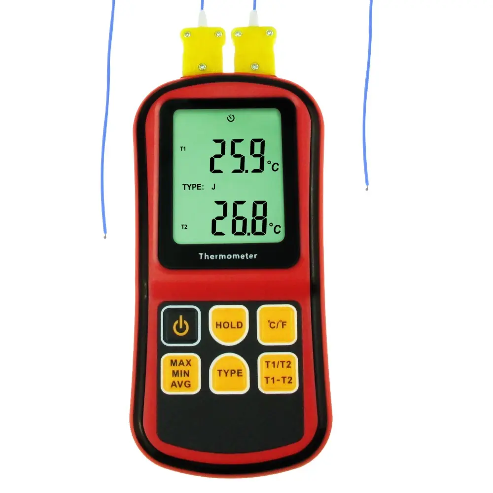 Digital K/J/T/E/R/S/N ประเภท Thermocouple เครื่องวัดอุณหภูมิแบบ Dual-Channel Celsius และ Fahrenheit -150 ~ 1767องศาเซลเซียส ATC อุณหภูมิ