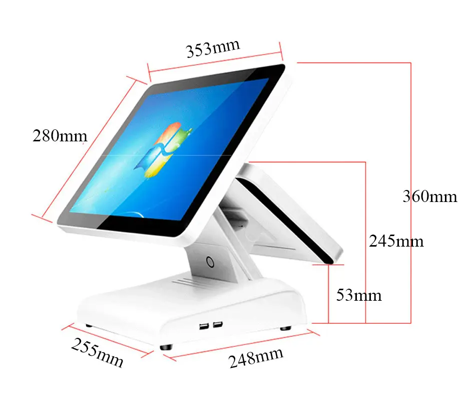 Mesin kasir sistem POS semua dalam satu layar ganda LCD TFT 15 inci pabrik untuk e-shop