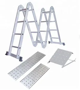 4.75 m/4x4 Aluminium Foldable Extension Ladder with Platform, Silver