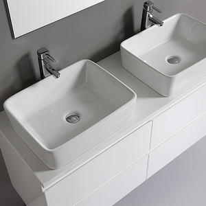 <span class=keywords><strong>Laque</strong></span> <span class=keywords><strong>Mur</strong></span> Accroché Double En Céramique Haut Bassin Blanc Salle De Bains Vanité - Product Image 5