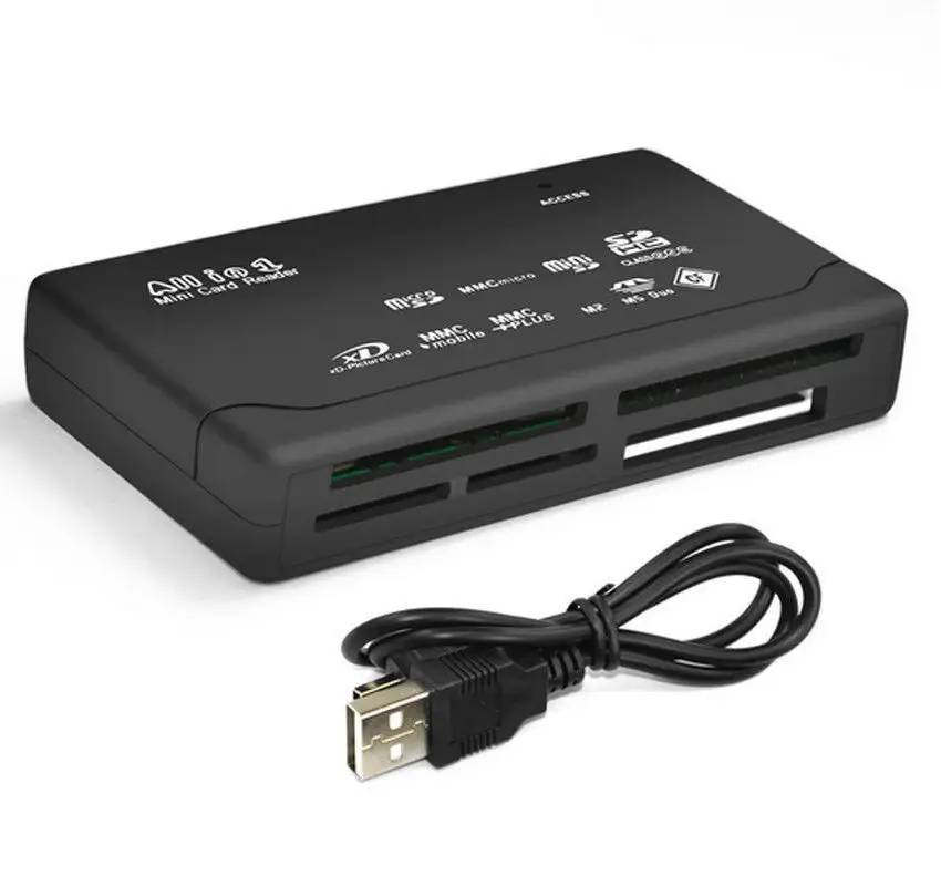 Mini-lecteur de cartes mémoire multi-cartes 6 en 1, lecteur de cartes SD/XD/MMC/MS/CF, USB, couleur argent et noir