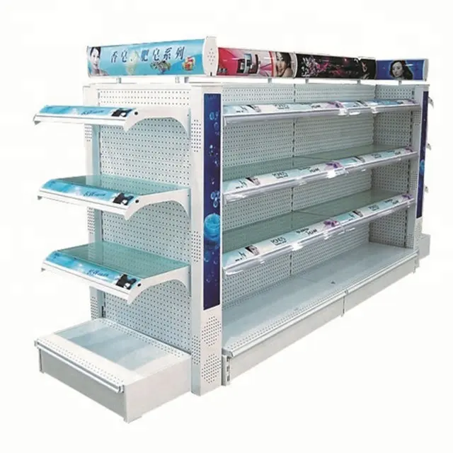 Glass Supermarket Gondola Steel Display Rack Cleaning Shelves