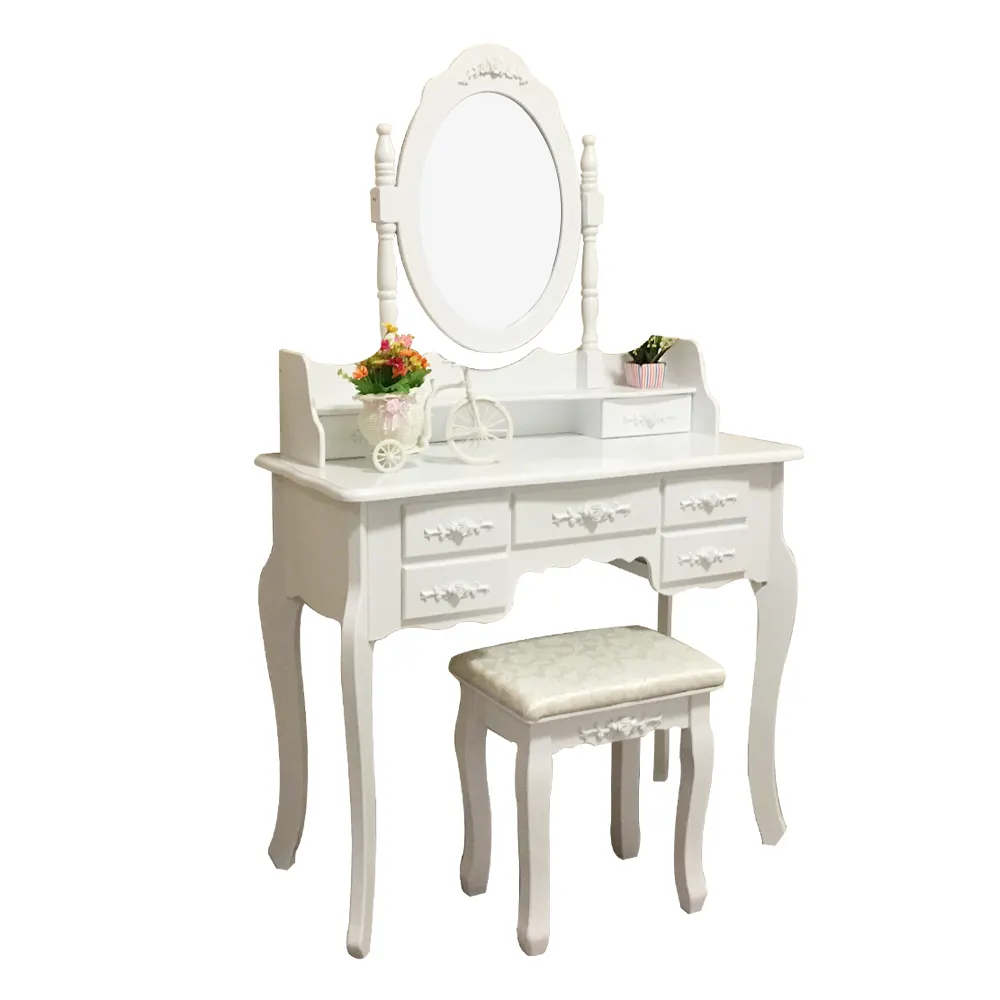 D1703 blanc en bois commode moderne de haute qualité MDF coiffeuse avec miroir tiroir tabouret