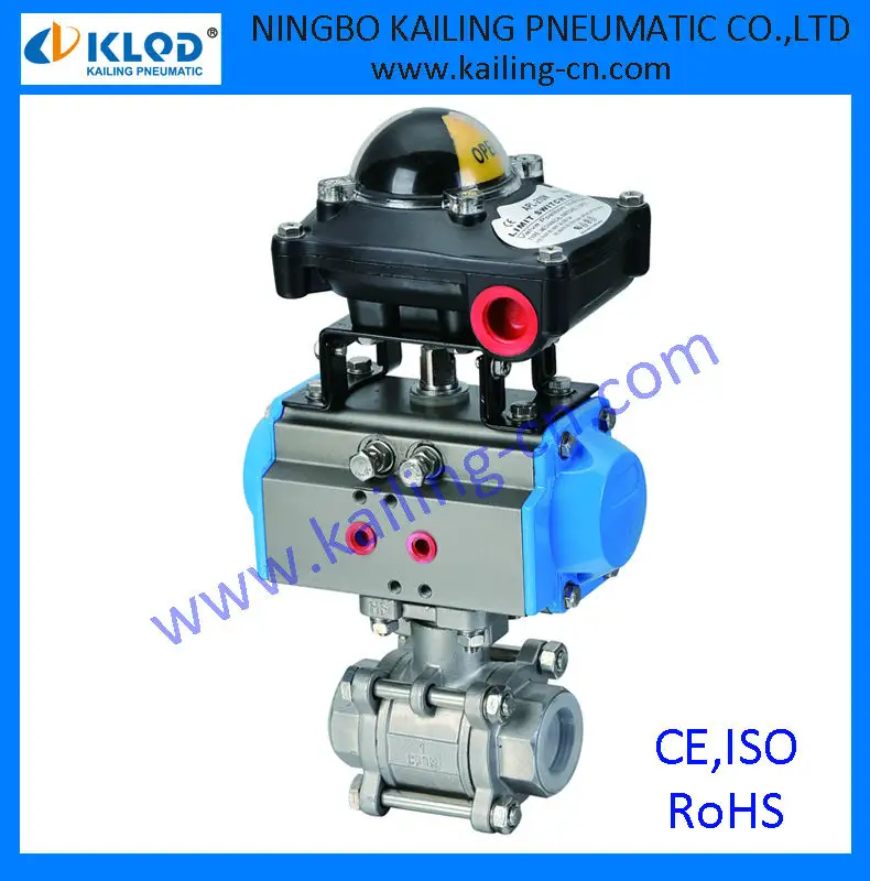 Pneumatic Switch Valve Control Valve Actuator With Limit Switch Pneumatic 3 Pieces Ball Valve Stainless Steel Body