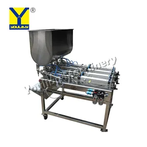 Máquina de llenado de pasta neumática semiautomática G4HGD de 4 cabezales, capacidad de 50-500ml con soporte para agua, aceite, miel, bebida para granjas