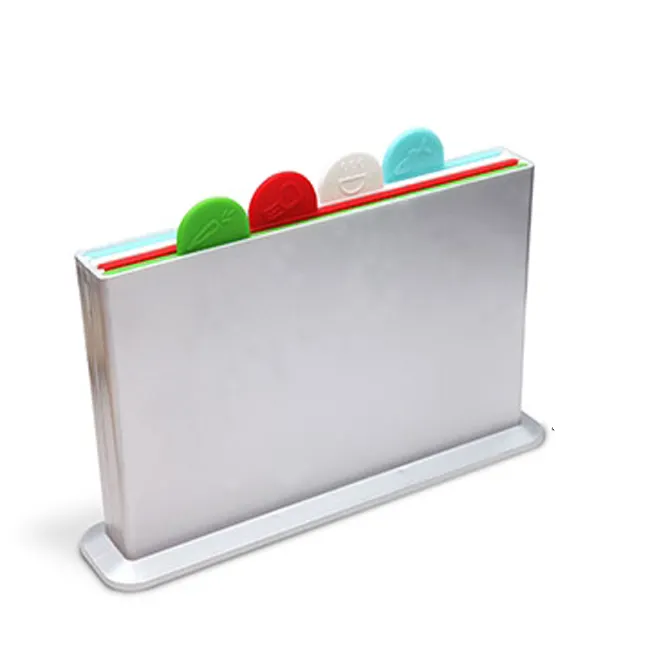Set papan potong dapur kode warna 4 "dengan papan potong pengodean warna berdiri Set papan potong warna perak