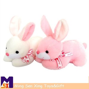 Regalo di promozione bianco e rosa coniglio farcito 9" giocattolo della peluche di coniglio - Product Image 1