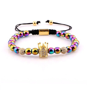 Di vendita caldo del diamante DELLA CZ corona arcobaleno perle di colore perline fatti a mano braccialetto di coppia per le donne degli uomini - Product Image 3