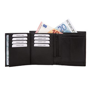 Portefeuille court <span class=keywords><strong>pour</strong></span> homme en cuir véritable noir, anti-RFID, <span class=keywords><strong>avec</strong></span> <span class=keywords><strong>compartiment</strong></span> à billets, multifonction, <span class=keywords><strong>porte</strong></span>-<span class=keywords><strong>monnaie</strong></span> - Product Image 1