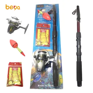 Kit Combo canne à pêche et moulinet Spinning, télescopique, bon marché, avec flotteurs de pêche et crochets, paquet blister
