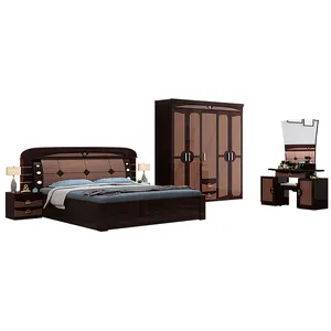 luxury bedroom set furniture 1.8M high glossy bedroom set with wardrobe king size storage bed with lighting