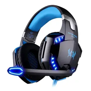 KOTION Ear Headset Gaming, headphone berkabel lampu LED dengan mikrofon untuk PC Game