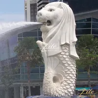 हाथ नक्काशीदार प्रसिद्ध सिंगापुर संगमरमर Merlion प्रतिमा