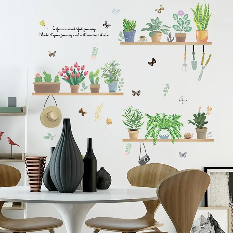 Home Decorative wall stickers Green Plant Flower Home Decor Wall customize room decor 3d wall stickers