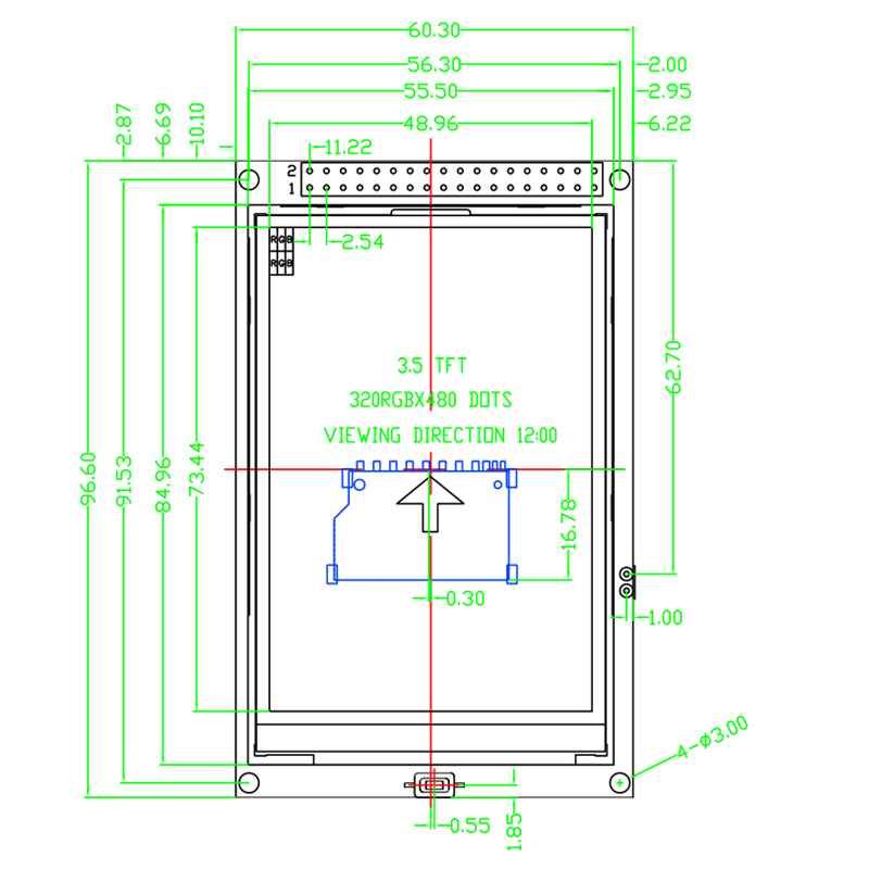 Hailege 3.5 Inch IPS TFT LCD Display ILI9486/ILI9488 480 x 320 36 Pins Mega