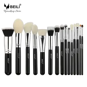 BEILI Black Professional Natural 15pcs Make up Brushes Goat Pony Hair Premium Makeup Brush Set