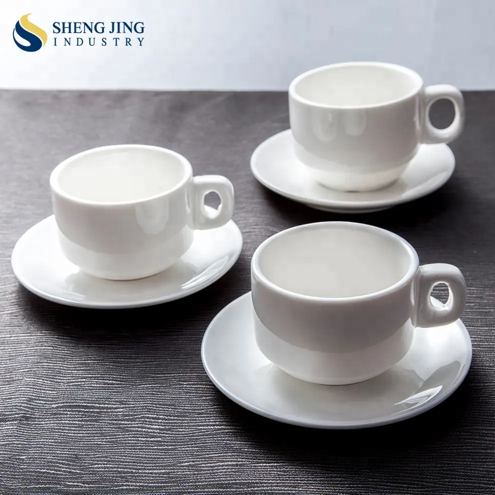 Tazas Para Cafe De Espresso เครื่องลายครามคาปูชิโน่,แก้วกาแฟและจานรองสำหรับโรงแรมโลโก้สีขาว