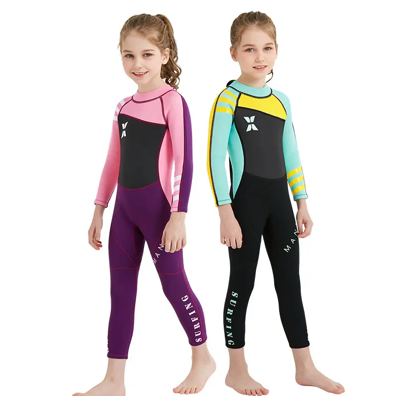 Toptan çocuk wetsuit 2.5MM kız wetsuit çocuklar mayo