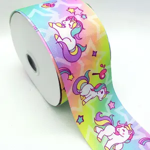 3 inch 7.5cm custom unicorn design printed grosgrain ribbon
