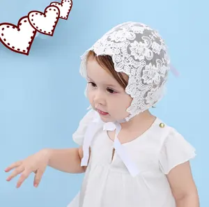 Vente chaude 2024 2024 nouveau-né bébé fille dentelle ruban de soie casquette réglable chapeau broderie fleur <span class=keywords><strong>photo</strong></span> accessoires faveurs bébé chapeau - Product Image 1