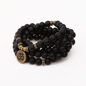 108 bracciale/collana <span class=keywords><strong>per</strong></span> la <span class=keywords><strong>preghiera</strong></span> in bronzo Yoga in pietra nera smerigliata di Mala - Product Image 2