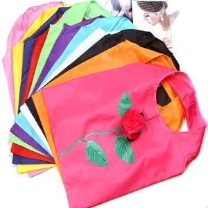 新款印花手提袋环保可重复使用聚酯购物袋，带玫瑰形袋