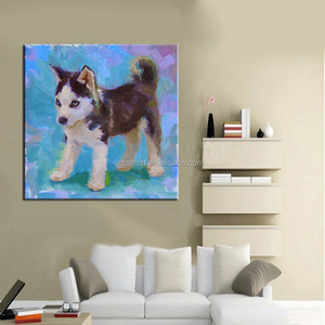 Puro dipinto a olio fatto a mano per bambini adorabili animali piccolo cane Husky decorazione murale tela arte per camera dei bambini pennellate stile - Product Image 3