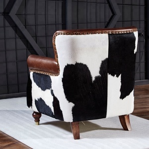 <span class=keywords><strong>Poltrona</strong></span> di Lusso <span class=keywords><strong>Vintage</strong></span> in Pelle di Vacchetta con Schienale in Pelliccia di Mucca, Sedia Singola Reale per Soggiorno e <span class=keywords><strong>Camera</strong></span> <span class=keywords><strong>da</strong></span> Letto - Product Image 1