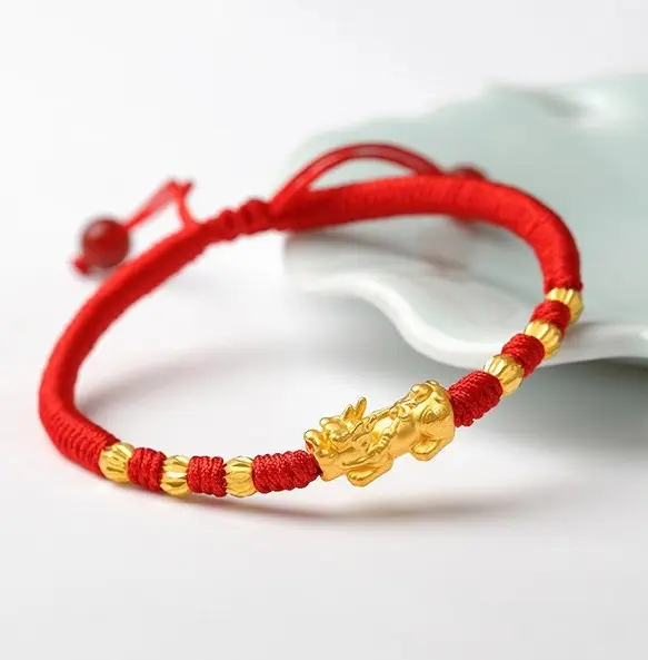 XBL001 Gold Plated Animal Pixiu Charm Adjustable Red/Black Rope Transfer Lucky Bracelet Feng Shui Couple Jewelry