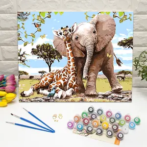 Pintura por números kits de bebê elefante e girafa