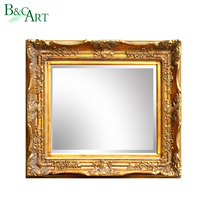 Cadre de miroir à suspension murale en résine de bois, Vintage, 1 pièce, feuille dorée, miroir, sculpture