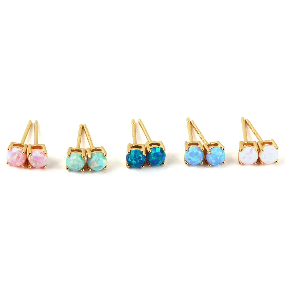 OP26 Light Blue Opal Earrings / 925 Silver Fashion Jewelry /Round Opal Gemstone Earrings