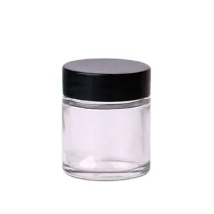 Heißer Verkauf leerer 2 Unzen 60ml Mini kleiner gerader Glas vorrats behälter Glas gewürz gläser mit schwarzem Kunststoff-Schraub deckel