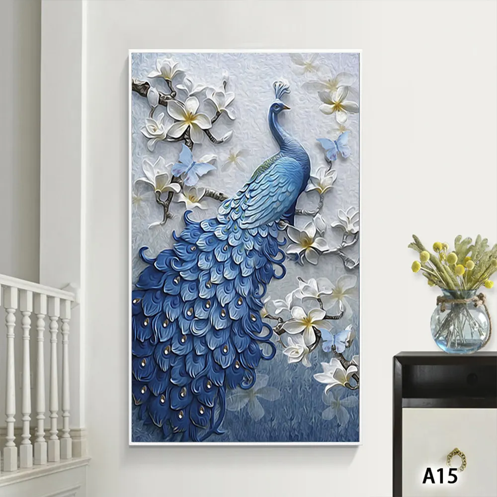 Lienzo de pared estirado personalizado, impresiones de pavo real, pintura de Animal para decoración del hogar, venta al por mayor de fábrica