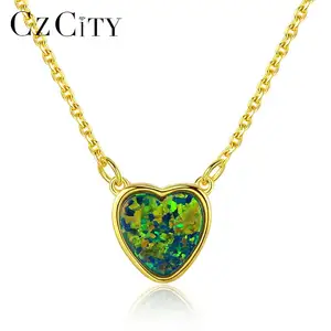CZCITY Sterling Silver 925 Stylish Necklace for Women Colorful Fire Opal Pendant Necklaces Jewelry
