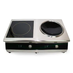 Lestov Double Burners Tabletop Restaurant Induction Wok Cooker Concave 3500W