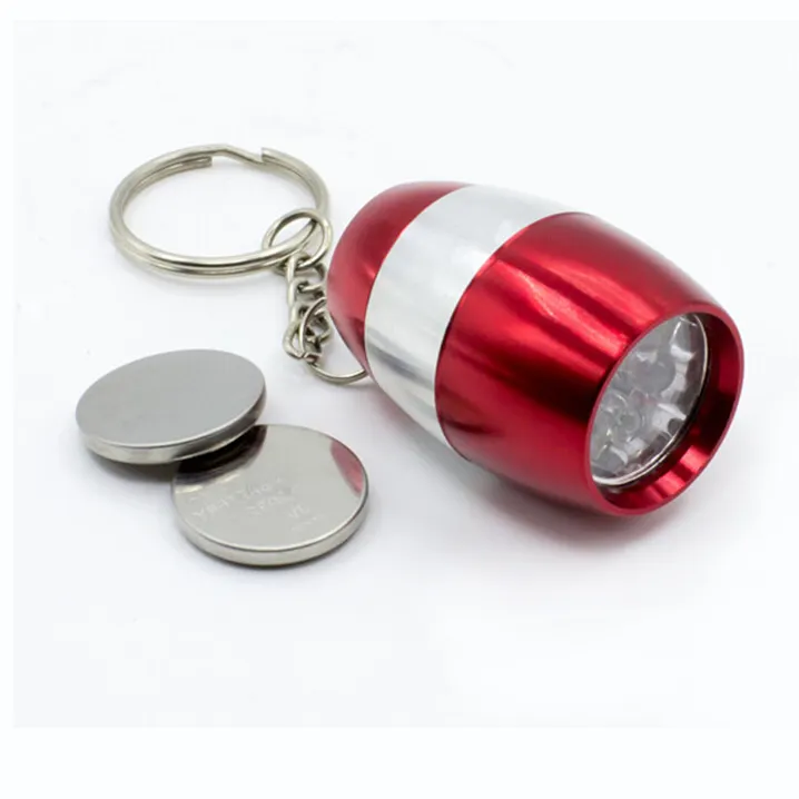 Chaveiro de lanterna eletrônica de led, chaveiro, lanterna, metal de liga de alumínio com mini barril, luz digital, suporte de chaveiro