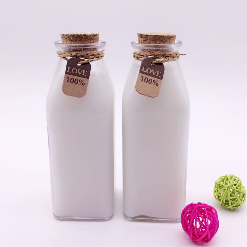 350ml Soda lime material Square Juice Milk glass bottle with cork lid