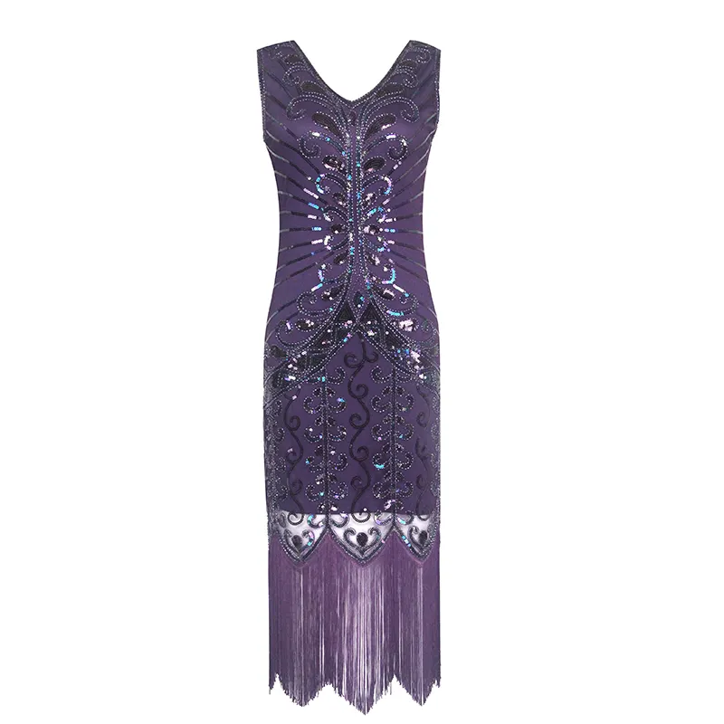 The Great Gatsby Charleston Vintage 1920s Flapper Dress Women's Sequins Tassel Cocktail Dress Ball Gown