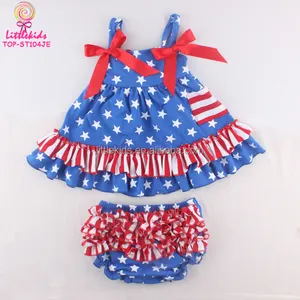 Boutique Kids Clothing 2pcs Swing Top Match Bloomers Swimming Suit Ruffled Little Girls 4th Of July Outfit Wholesale